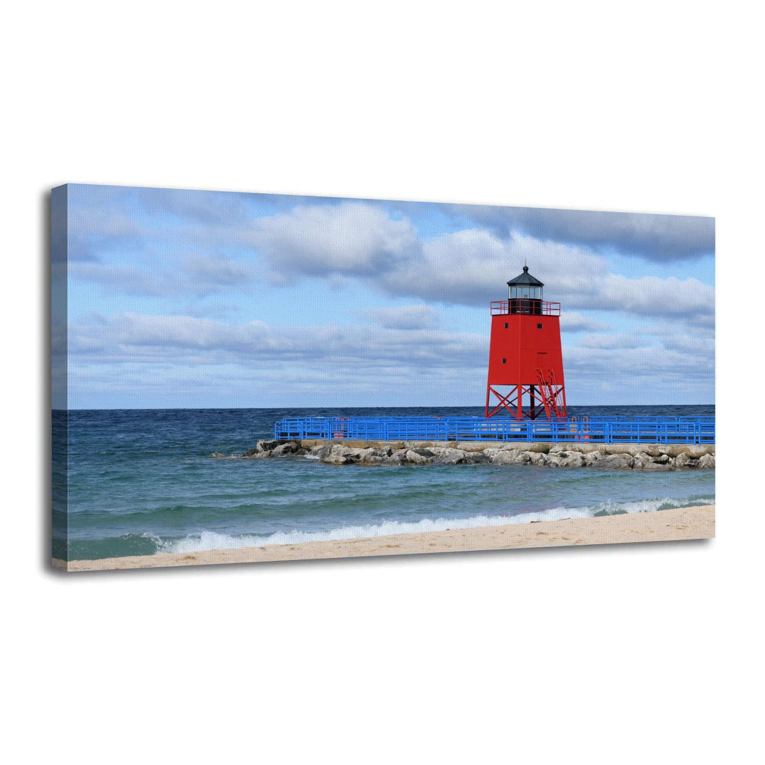 Canvas Wall Art lighthouse charlevoix lake michigan lighthouse waves ...