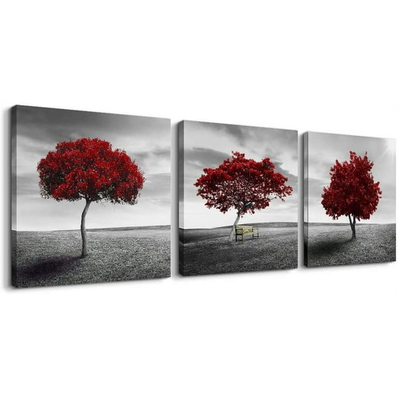Canvas Wall Art for living room Bathroom wall decor-Panoramic black and white mangrove- 16" x 16" 3 Pieces Framed Canvas Prints Watercolor Modern scenery Office bedroom Home kitchen Decor picture