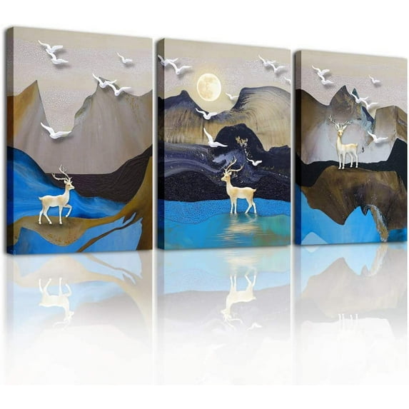 Canvas Wall Art for living room family wall decorations for Bedroom modern bathroom Wall decor paintings Abstract mountain blue pictures Artwork inspirational Canvas art prints Home decor 3 piece
