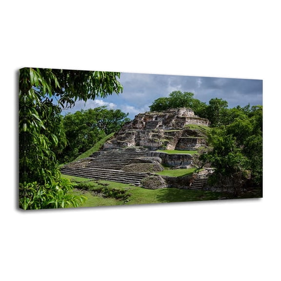 Canvas Wall Art mayan ruins deep jungle ancient city architecture Wall Decor for Living Room Bathroom Bedroom Office 30" x 60" Art Paintings, Ready to Hang