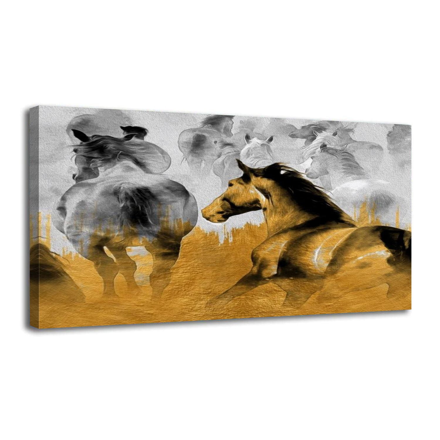 Canvas Wall Art modern painting golden herd horses texture oriental ...