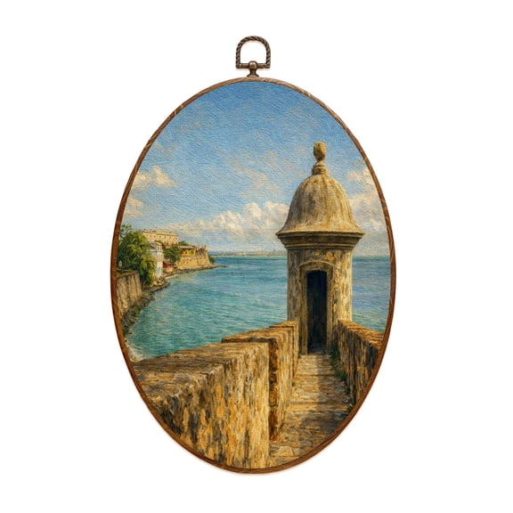Canvas Wall Art old san juan survelliance outpost pictures royalty Oval Framed Canvas Prints Vintage Wall Hanging Decor for Home Bathroom Decorations Gift for Mom Women 8.6"x11.4"