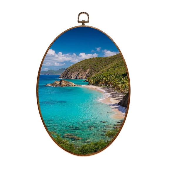 Canvas Wall Art panoramic view Carambola Beach St Islands Oval Framed Canvas Prints Vintage Wall Hanging Decor for Home Decorations 8.6"x11.4"