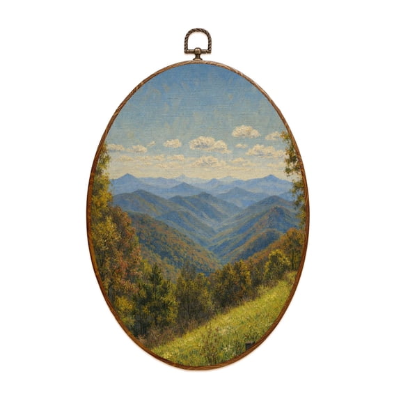 Canvas Wall Art scenic mountain ranges blue ridge parkway virginia Oval Framed Canvas Prints Vintage Wall Hanging Decor for Home Bathroom Decorations Gift for Mom Women 8.6"x11.4"