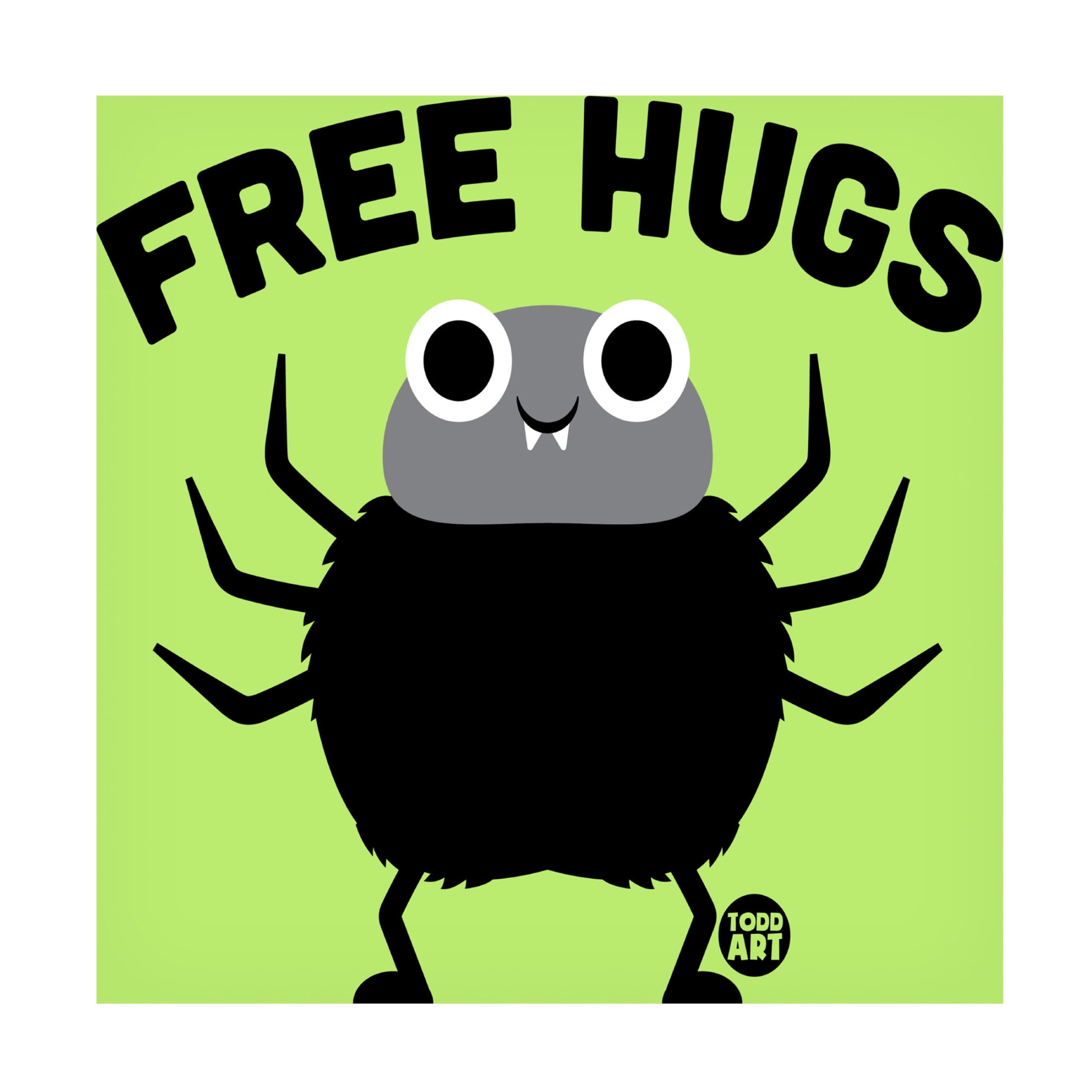 Canvas Wall Art - toddart 'Free Hugs Spider' Wall Art for Living Room, Bedroom, or Office Décor by Trademark Fine Art - 18 x 18 Inches