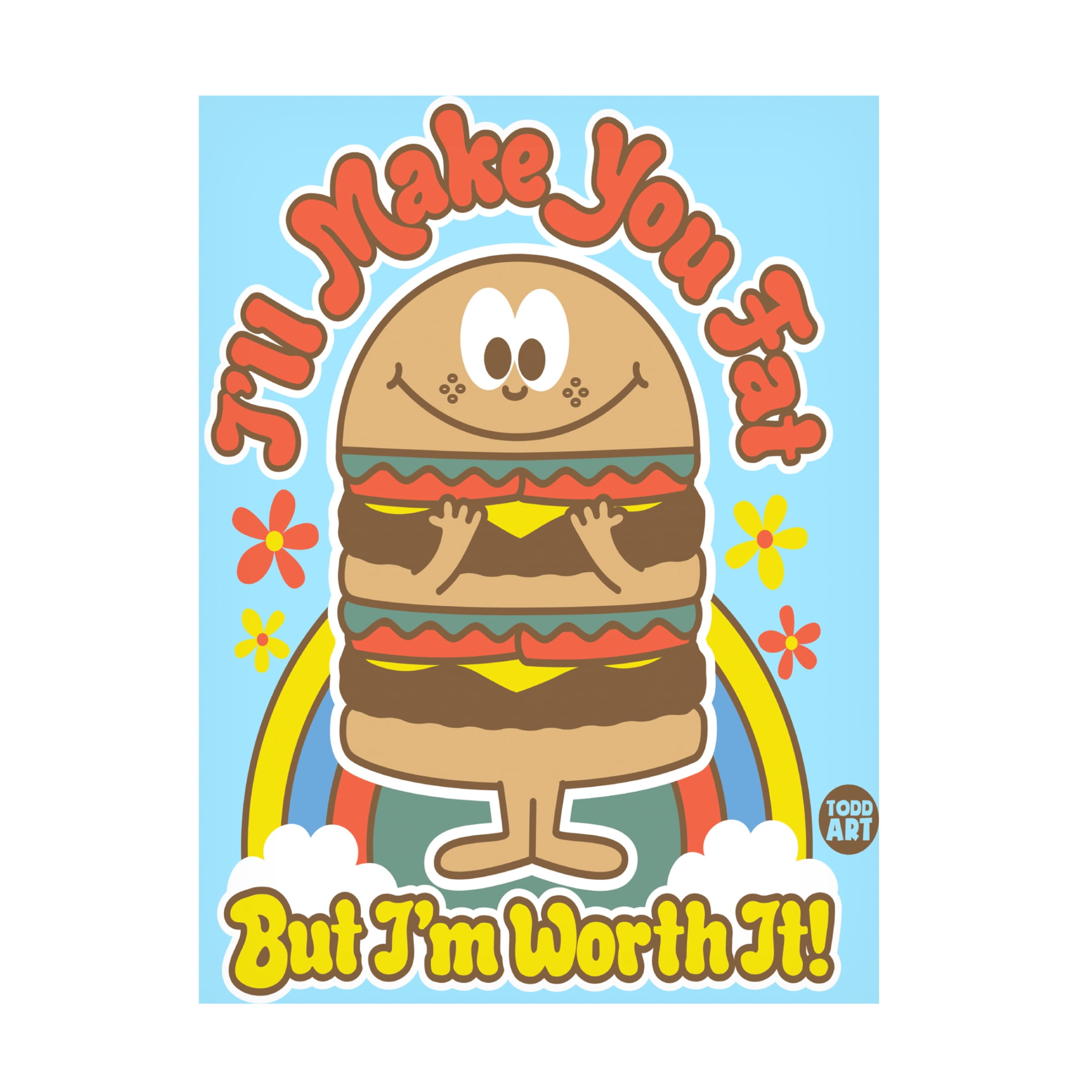 Canvas Wall Art - toddart 'Funshine I Will Make You Fat Burger' Wall Art for Living Room, Bedroom, or Office Décor by Trademark Fine Art - 14 x 19 Inches