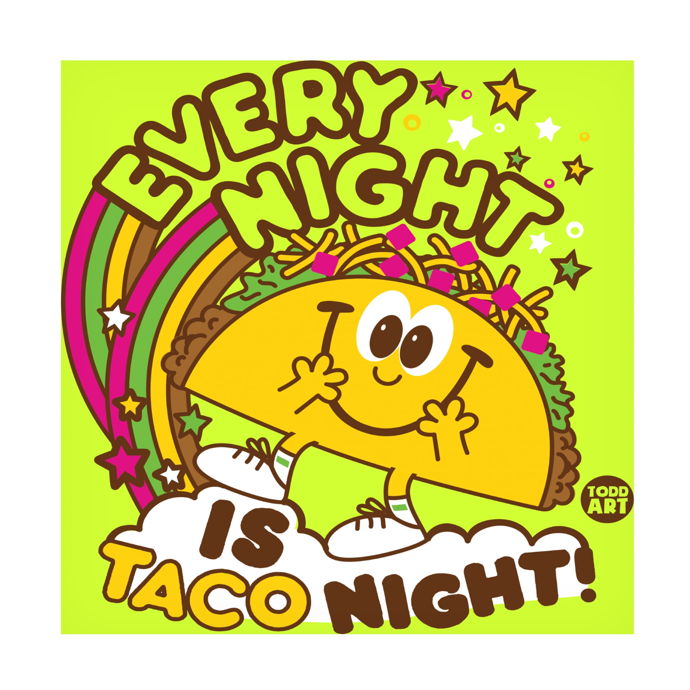 Canvas Wall Art - toddart 'Funshine Taco Night' Wall Art for Living Room, Bedroom, or Office Décor by Trademark Fine Art - 14 x 14 Inches