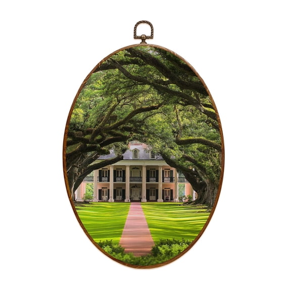 Canvas Wall Art tree forest nature landscape Oak Alley Plantation Oval Framed Canvas Prints Vintage Wall Hanging Decor for Home Decorations 8.6"x11.4"