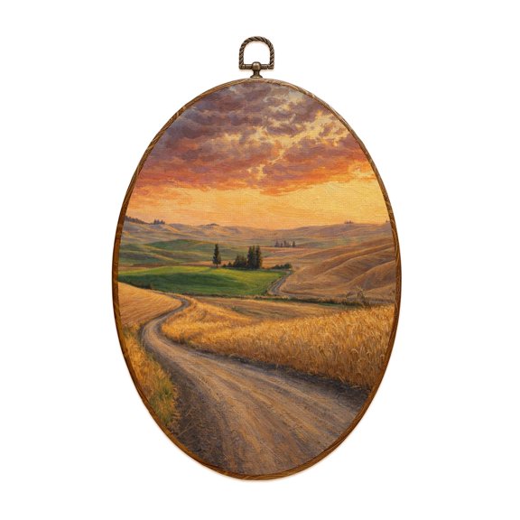Canvas Wall Art winding road palouses Oval Framed Canvas Prints Vintage Wall Hanging Decor for Home Bathroom Decorations Gift for Mom Women 8.6"x11.4"