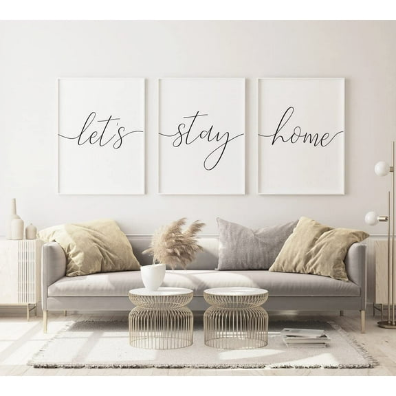 Canvas Wall Decor 3 Pieces Let's Stay Home Prints Posters Wall Art Canvas Painting for Artwork Family Room Farmhouse Decor No Frame