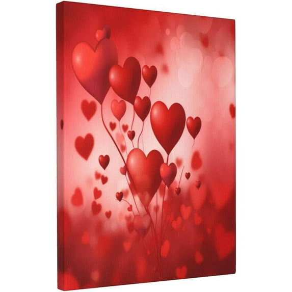 Canvas Wall Decor Art Painting Print, Valentines Day Heart Shape Balloon Romantic Love Home Decoration Artwork Framed Picture Ready to Hang 12x16 Inch