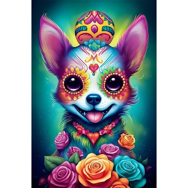 Canvas Wall Decor Boho Theme Artwork Rainbow Chihuahua Boho Wall