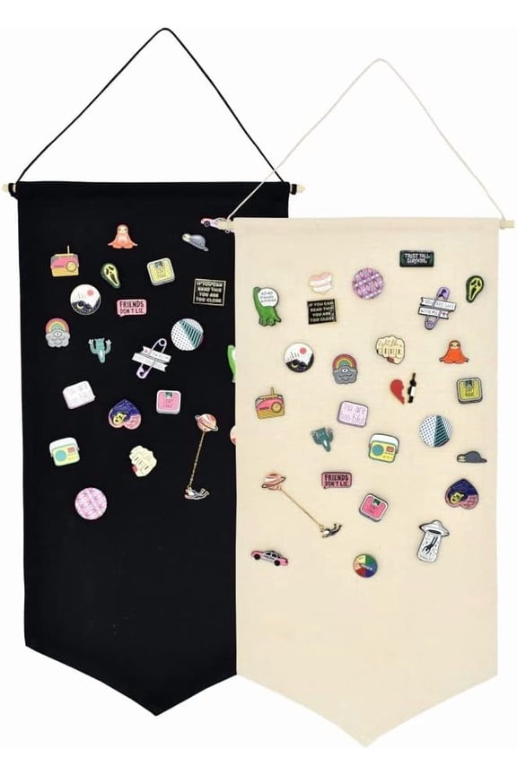 Canvas Wall Hanging Enamel Pin Display Organizer, Brooch Jewelry Storage Case for Earrings, Necklaces & Pin Collections(RL Black+Off-White)