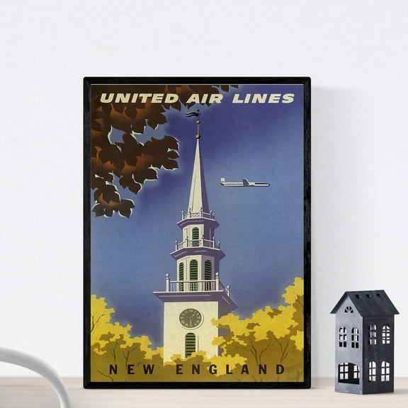 Canvas Wall Poster Nacnic. Vintage Poster Europe. Travels to New England. A3 Size unframed