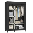thumbnail image 1 of Canvas Wardrobe Portable Closet Wardrobe Clothes Storage with 6 Shelves and  Rail,Non-Woven Fabric, Quick and Easy Assembly,Black, 1 of 6