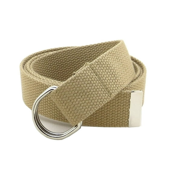 Canvas Web Belt D-Ring Buckle 1.25" Wide with Metal Tip Solid Color
