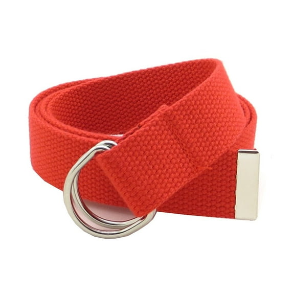 Canvas Web Belt D-Ring Buckle 1.25" Wide with Metal Tip Solid Color
