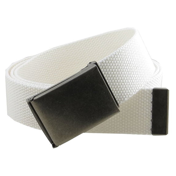 Canvas Web Belt Flip-Top Antique Silver Buckle/Tip Solid Color 50" Long 1.5" Wide