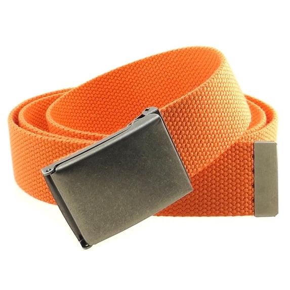 Canvas Web Belt Flip-Top Antique Silver Buckle/Tip Solid Color 50" Long 1.5" Wide