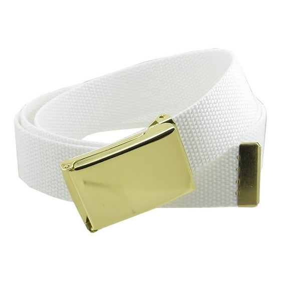 Canvas Web Belt Flip-Top Brass Plate Buckle/Tip Solid Color 50" Long