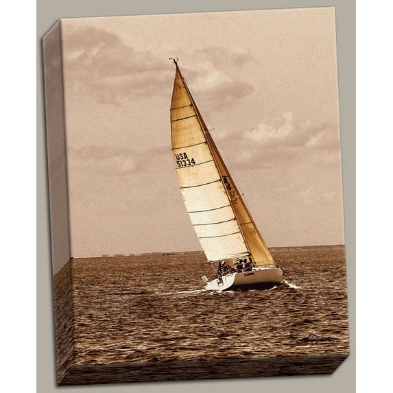 Canvas Weekend Sail II Sepia Inspirational Freedom Vintage Yacht Sailing Boat Quality Modern 16x20