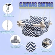 Canvas & Wooden Swing with Adjustable Ropes   Outdoor Garden Swing Seat, Garden Swing, Indoor Swing, Hanging Chair Hammock. Features a compact, foldable design for easy storage.
