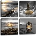 thumbnail image 1 of -Canvas Zen Décor Black and White Beach Wall Art Ocean Poste Seascape Picture Print Sunset Scenery Painting Artwork for Living Room Wall Decor Bedroom Bathroom Wall Home Decorations Framed, 1 of 6