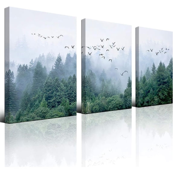 Canvas art Green forest art Nordic home Decoration Forest landscape Natural art Canvas print poster Bedroom bathroom mural 30cmx40cm x3 panel Frame canvas Wall art for modern living room Decoration
