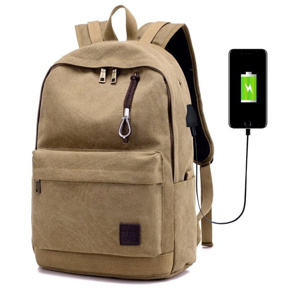 Canvas backpack usb rechargeable backpack,Khaki