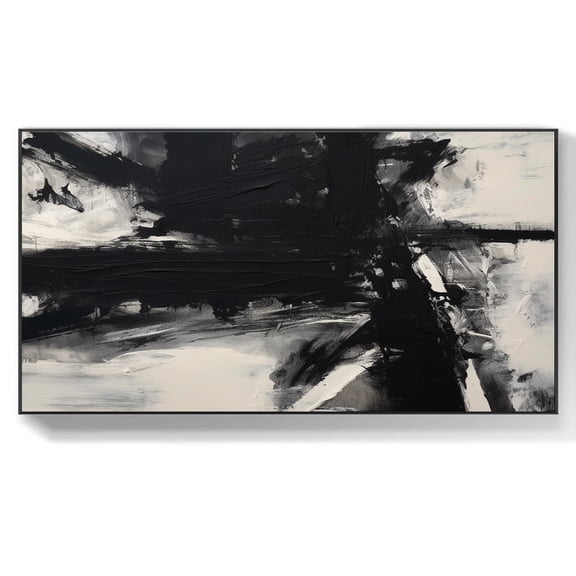 Canvas black and white abstract painting wabi-sabi wall art large textured square painting modern minimalist art decorations,(46*91cm)18*36 Inches,Unstretched,Frameless