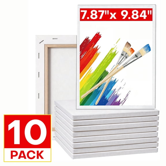 10 Pcs Stretched Canvas, 7.87"x 9.84" Cotton Canvas Boards, White Stretched Canvas for Painting, 100% Cotton Art Supplies Canvas Panel for Acrylic Paint, Pouring, Oil Paint, Watercolor, Gouache