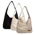 thumbnail image 1 of Canvas handbag, women's large bag, beautiful shoulder bag, cute and simple school crossbody bag-Black+khaki+white, 1 of 5