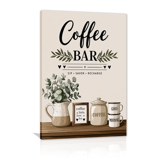 Canvas poster for coffee bar, neutral coffee station signage, Scandinavian coffee shop artwork, suitable for home coffee station kitchen breakfast corner wall decoration (framed).