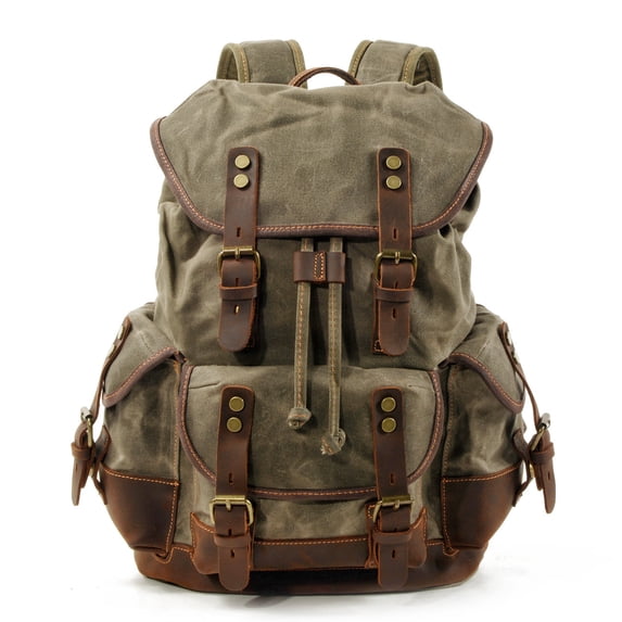 Canvas stitching leather mountaineering bag,Coffee