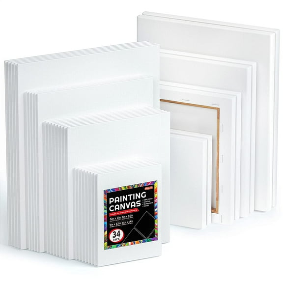 Canvases for Painting, Shuttle Art 34 Pack Multi Sizes Stretched Canvas and Canvas Panels, 5x7", 8x10", 9x12", 11x14", 100% Cotton Primed Canvas Boards for Painting, Blank Canvas for Acrylic Oil Paint