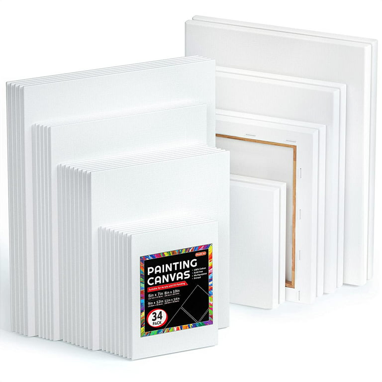 Pack of 4 Stretched Canvases for Painting Primed White 100% Cotton Artist Blank  Canvas Boards