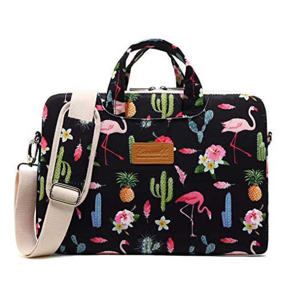Canvaslife Flamingos Pattern Waterproof Laptop Shoulder Messenger Bag Laptop Computer Briefcases with Rebound Bubble Protection for 15 inch and 15.6 inch Laptop