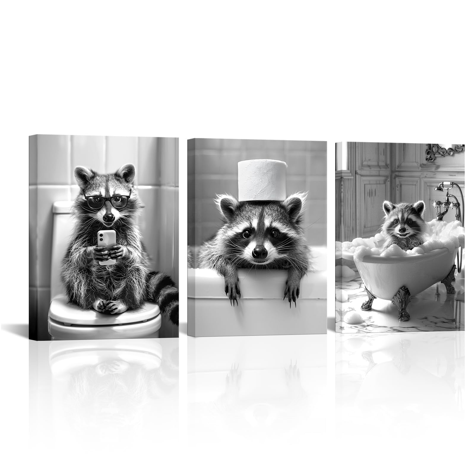 Canvbay Funny Bathroom Animals Wall Art Raccoon in Canvas Prints Black ...