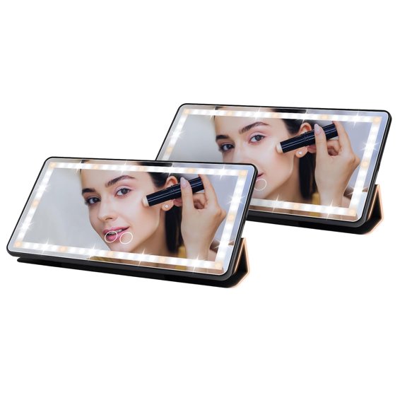Canvcle 2 Pack LED Car Sun Visor Mirror Vanity with 3 Light Modes,Protective Case,Rechargeable Makeup Mirror with Dimmable Touch Control for Cars, Trucks, SUVs,Car Accessories for Women,Black