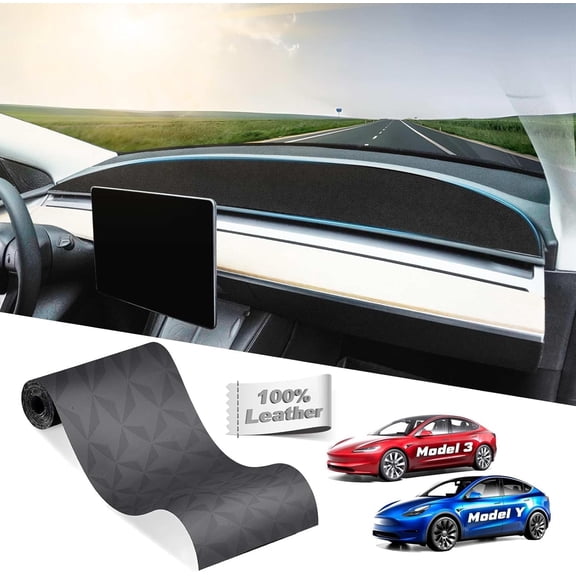 Canvcle 2025 Upgraded Tesla Model 3/Y Rubber Dashboard Cover/Mat-Tesla Model Refreshed Model 3/Y-Leather Surface, 3D Integration, Dust and Glare-Free - Customized for 2017-2024 2025