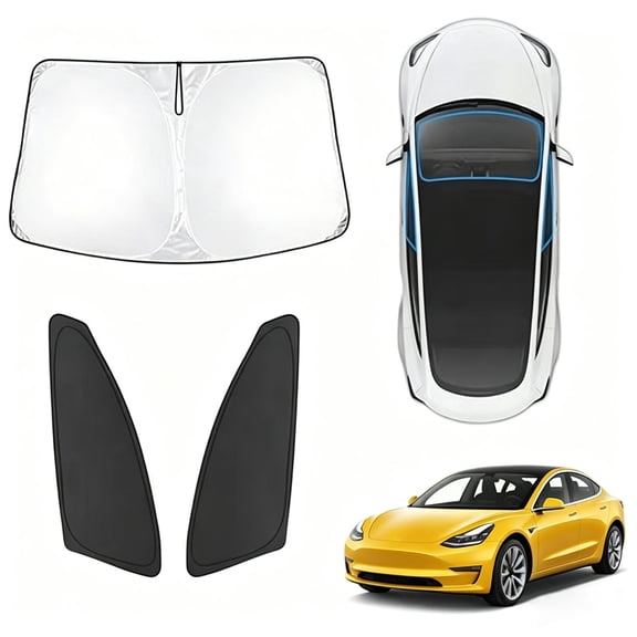 Canvcle 3PCS Full Car Window Shades for Tesla Model 3 Highland 2017-2026 Accessories with Windshield Sun Shade,Side Window Sunshade for Privacy Protection