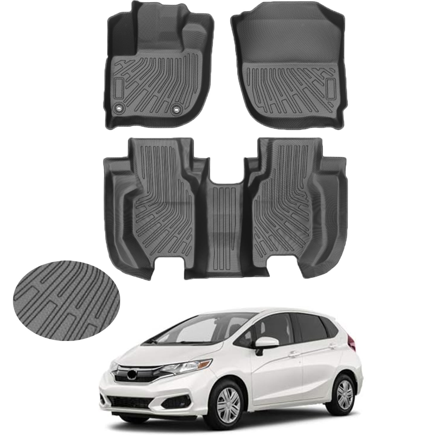 Canvcle All Weather Floor Mats for Honda Fit 2015 2016 2017 2018 2019 2020 Custom Fit Floor Liner 1st & 2nd Row Liners Black Non-Slip