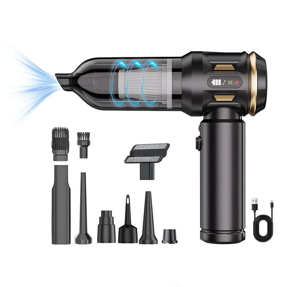 Canvcle Car Vacuum Cleaner, 4 in 1 Vacuum Cleaner & Air Duster, 16000Pa Brushless Motor Handheld Vacuum Cordless with 2000mAh Battery, LED Light, Multi-Nozzles for Car, Home, Office, Keyboards