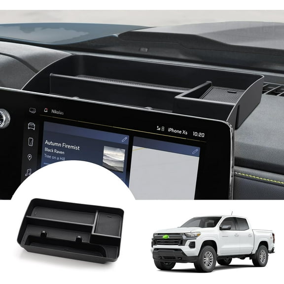 Canvcle Center Console Dash Organizer for 2023-2025 Chevy Chevrolet Colorado Accessories Dashboard Insert Tray with Cellphone Holder Storage Box with Anti-Slip Mat