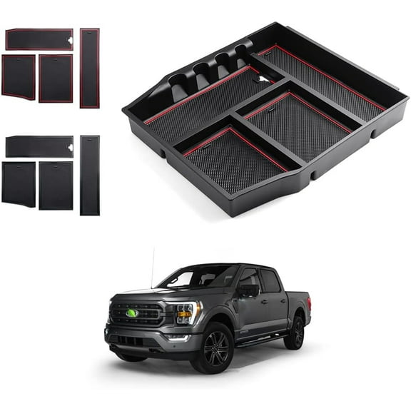 Canvcle Center Console Organizer for Ford F-150 F150 2021-2025 Accessories Armrest Storage Box Secondary Insert Tray with 2 Color Mats