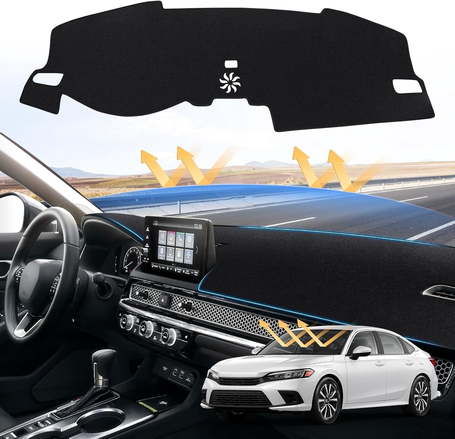 Canvcle Civic Dash Cover for 2025 2024 2023 2022 Honda Civic Dashboard Cover Mat for Civic 11th Gen. Accessories Sun Shade Non-Slip Dashboard Protector