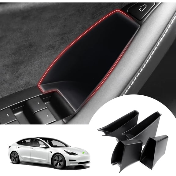 Canvcle Custom Fit for Door Side Storage Box Tesla Model 3 2017-2023/ Model Y 2020-2023 Accessories Armrest Phone Container Door Organizer Handle Pocket Tray Black Set of 4