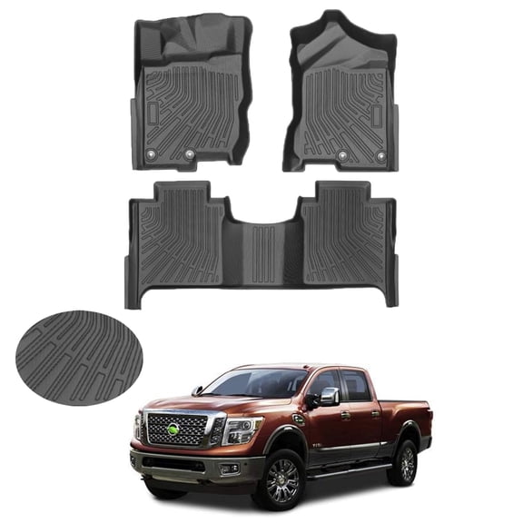 Canvcle Custom Fit Floor Mats for 2017-2024 Nissan Titan / 2016-2024 Nissan Titan XD Crew Cab (with Rear Under Seat Organizer) All Weather Floor Liners 5D 1st & 2nd Row Carpet Liners Black