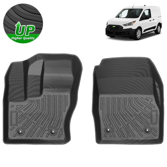 Canvcle Custom Fit Front Floor Mats for 2014-2021 Ford Transit Connect with Vinyl Flooring and Floor Posts Only, All Weather Floor Liners Durable 1st Row Set Black