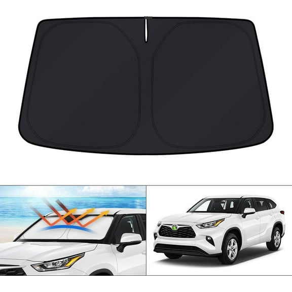 Canvcle Custom Fit Windshield Sun Shade for 2020-2024 2025 Toyota Highlander Accessories Sunshade Sun Visor Protector Foldable Blocks UV Rays Keep Your Car Cooler